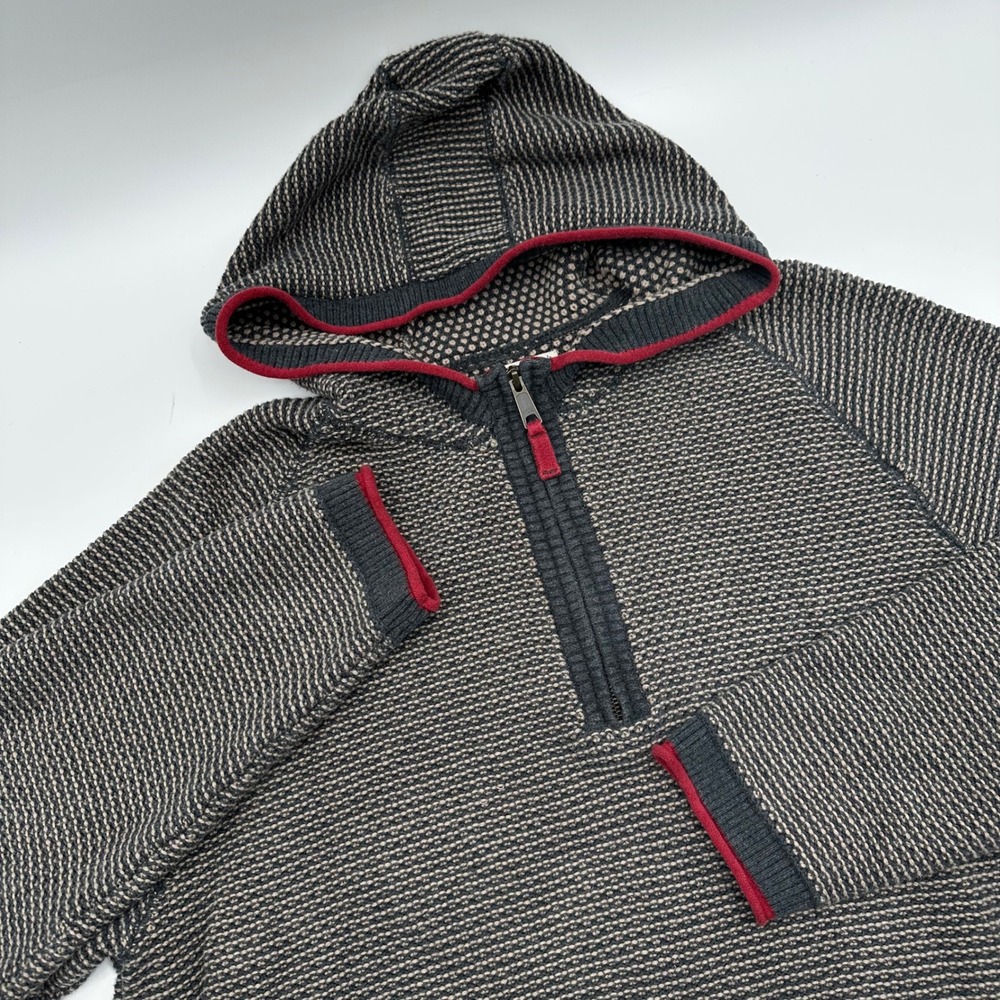 Carbon2Cobalt Mens XL Quarter Zip Hooded Sweater Cotton Knit‎ Grey Red 155117